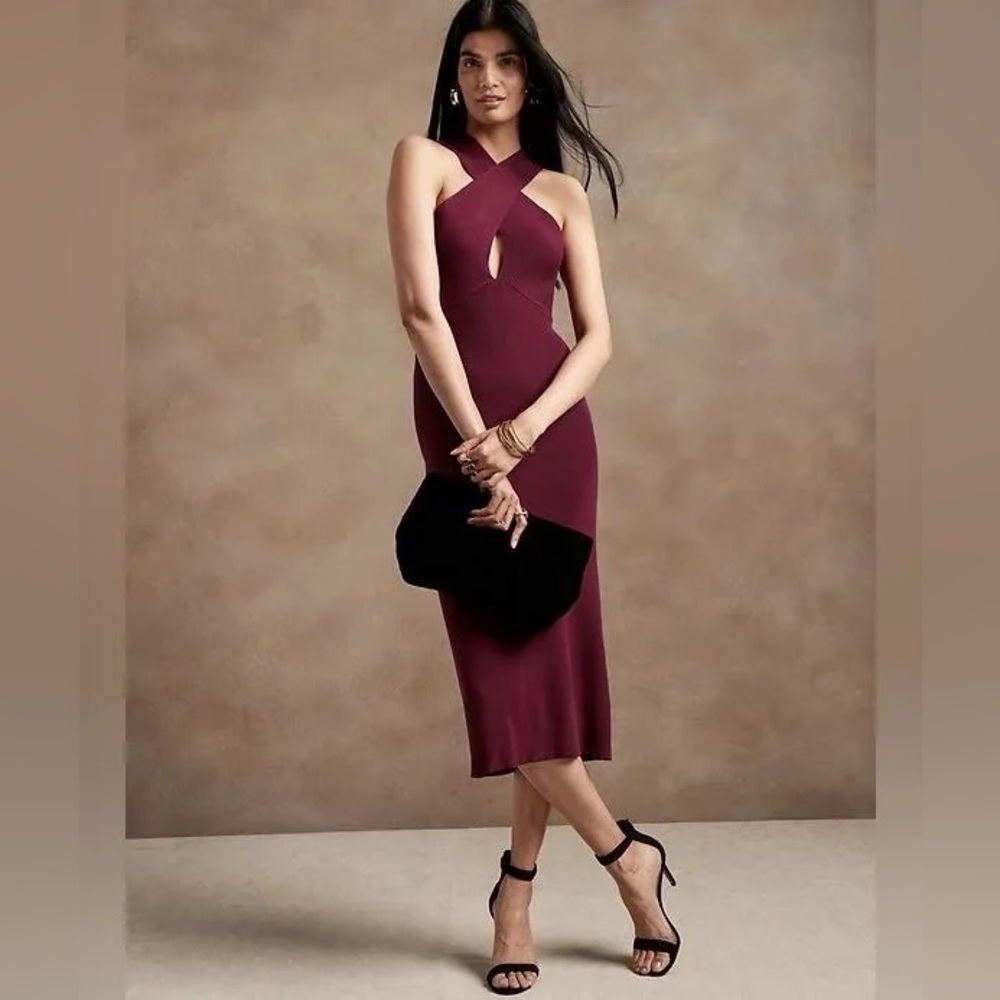 Banana Republic Volta Halter Sweater Dress Size XS Burgundy NWT